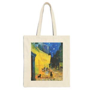Van Gogh Cafe Terrace at Night Black Cat Tote